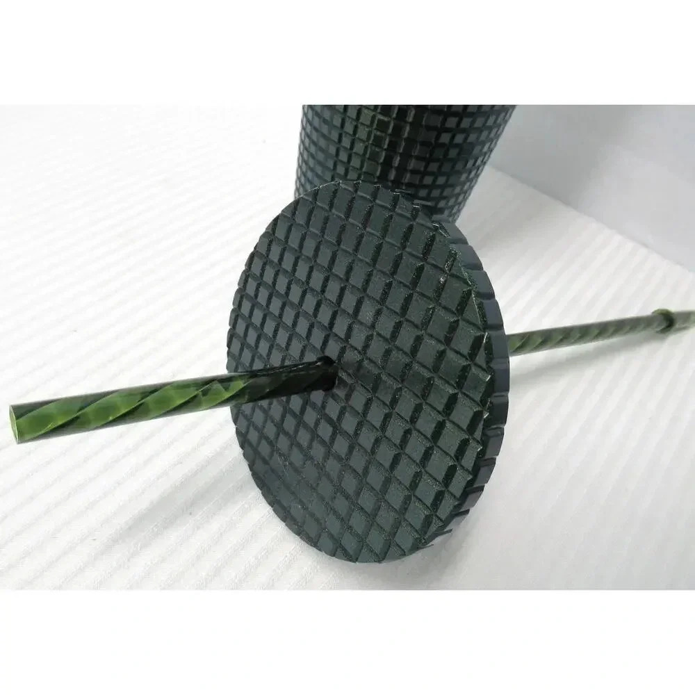 Starbucks Dark Green Metallic Shimmer Grid 24oz Venti Tumbler Cold Cup Straw NEW - Picture 3 of 3